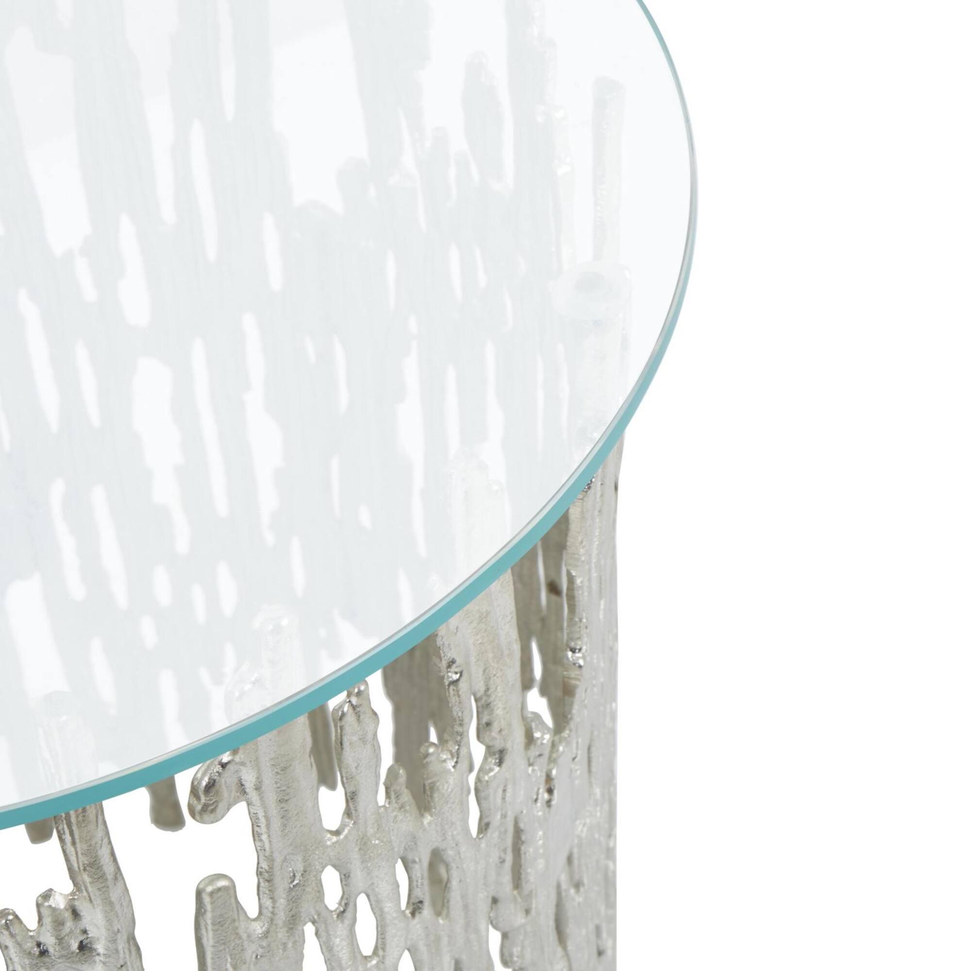 21" Silver Aluminum Accent Table with Glass Tabletop